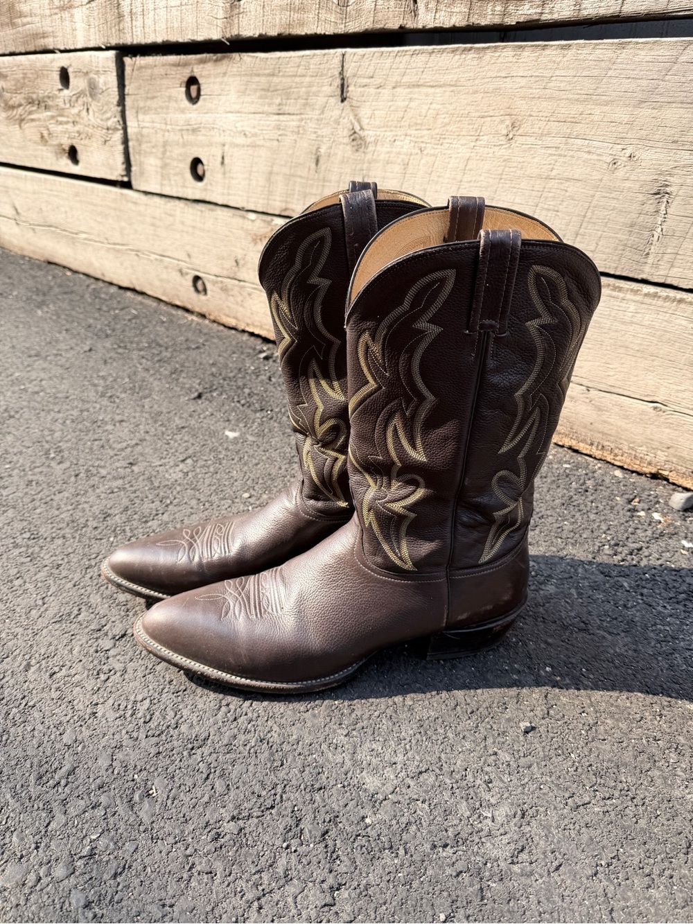 Nocona Dark Brown Leather Western Cowboy Boots with Tan Stitching